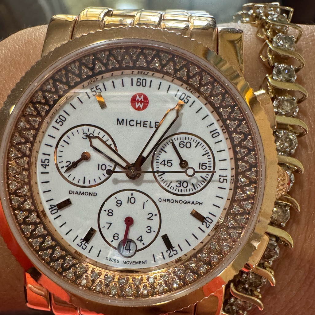3500 Michele Sport Sail Diamond Chronograph Watch Rose Gold  White Dial